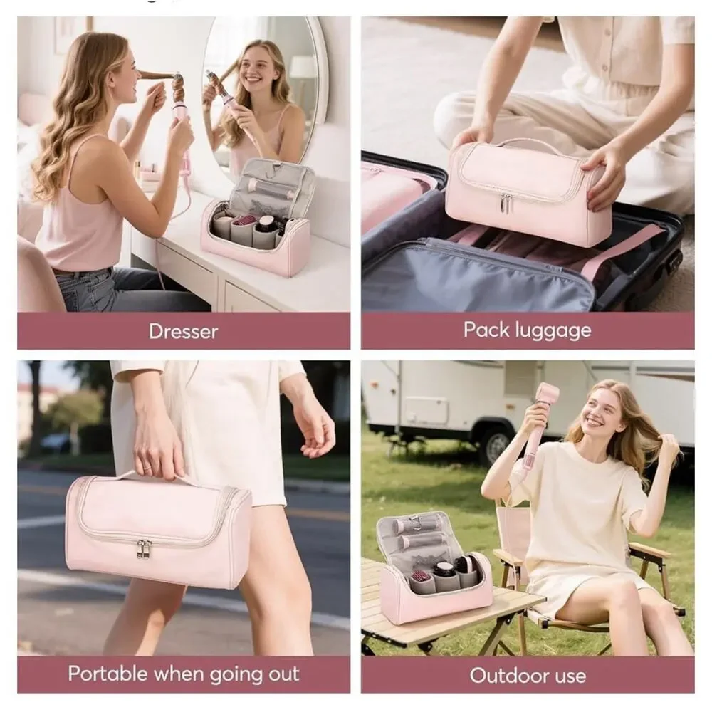 Bopcal 5-in-1 Air Wrap Hair Styler w/ Travel Bag, Pink Curler Dryer Straightener - Picture 8 of 11